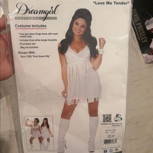Dreamgirl White Fringe Costume Set - Love Me Tender - Large, wig included
